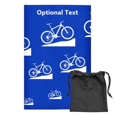 Regular (38cm x 25cm) (Mountain Biking Icon) Royal Blue - Stretch Polyester (Personalised with Text) with Small Black Storage Pouch