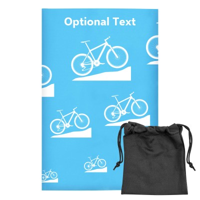 Regular (38cm x 25cm) (Mountain Biking Icon) Sky Blue - Stretch Polyester (Personalised with Text) with Small Black Storage Pouch