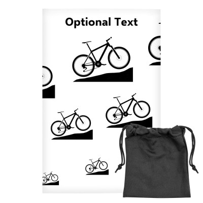Regular (38cm x 25cm) (Mountain Biking Icon) White - Stretch Polyester (Personalised with Text) with Small Black Storage Pouch