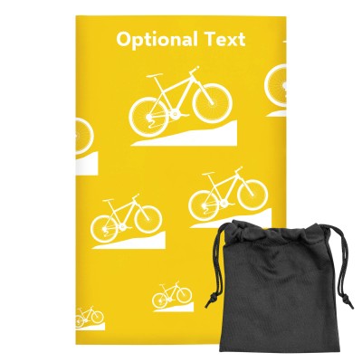 Regular (38cm x 25cm) (Mountain Biking Icon) Yellow - Stretch Polyester (Personalised with Text) with Small Black Storage Pouch