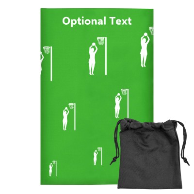 Regular (38cm x 25cm) (Netball Icon) Bright Green - Stretch Polyester (Personalised with Text) with Small Black Storage Pouch