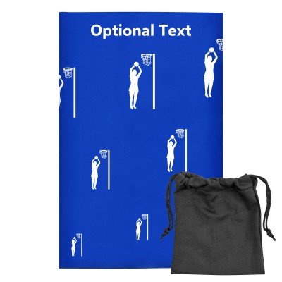 Regular (38cm x 25cm) (Netball Icon) Royal Blue - Stretch Polyester (Personalised with Text) with Small Black Storage Pouch