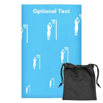 Regular (38cm x 25cm) (Netball Icon) Sky Blue - Stretch Polyester (Personalised with Text) with Small Black Storage Pouch