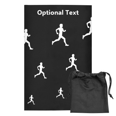 Regular (38cm x 25cm) (Running Icon) Black - Stretch Polyester (Personalised with Text) with Small Black Storage Pouch
