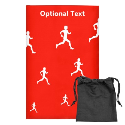 Regular (38cm x 25cm) (Running Icon) Red - Stretch Polyester (Personalised with Text) with Small Black Storage Pouch