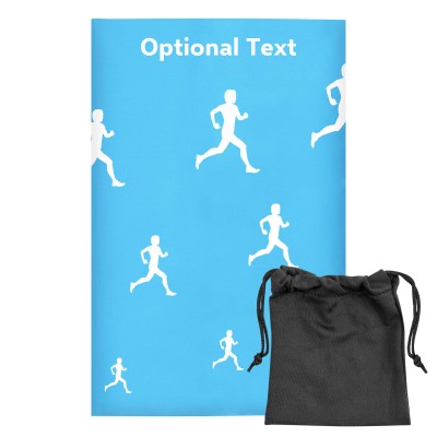 Regular (38cm x 25cm) (Running Icon) Sky Blue - Stretch Polyester (Personalised with Text) with Small Black Storage Pouch