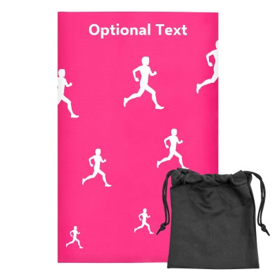 Regular (38cm x 25cm) (Running Icon) Hot Pink (Fuchsia) - Stretch Polyester (Personalised with Text) with Small Black Storage Pouch