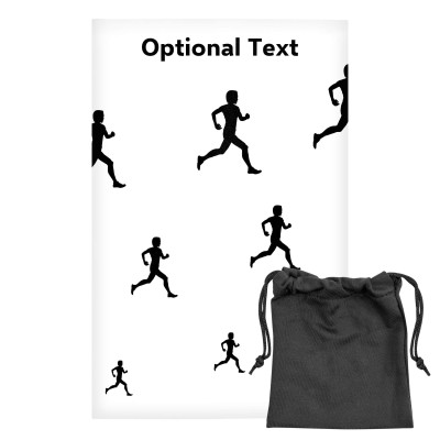 Regular (38cm x 25cm) (Running Icon) White - Stretch Polyester (Personalised with Text) with Small Black Storage Pouch