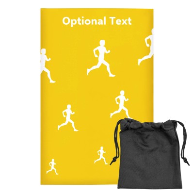Regular (38cm x 25cm) (Running Icon) Yellow - Stretch Polyester (Personalised with Text) with Small Black Storage Pouch