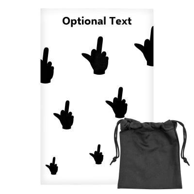 Regular (38cm x 25cm) (Single Finger Icon) White - Stretch Polyester (Personalised with Text) with Small Black Storage Pouch