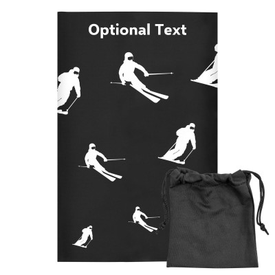 Regular (38cm x 25cm) (Skiing Icon) Black - Stretch Polyester (Personalised with Text) with Small Black Storage Pouch