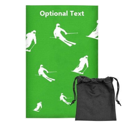 Regular (38cm x 25cm) (Skiing Icon) Bright Green - Stretch Polyester (Personalised with Text) with Small Black Storage Pouch