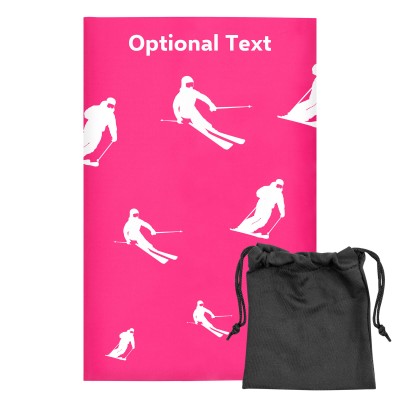 Regular (38cm x 25cm) (Skiing Icon) Hot Pink (Fuchsia) - Stretch Polyester (Personalised with Text) with Small Black Storage Pouch