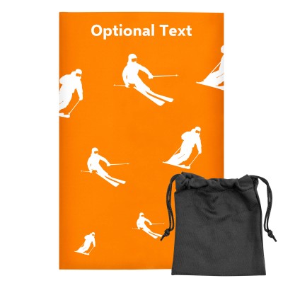 Regular (38cm x 25cm) (Skiing Icon) Burnt Orange - Stretch Polyester (Personalised with Text) with Small Black Storage Pouch