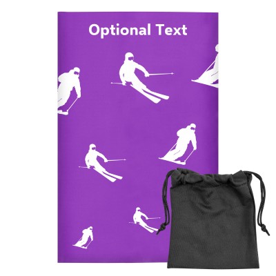 Regular (38cm x 25cm) (Skiing Icon) Purple - Stretch Polyester (Personalised with Text) with Small Black Storage Pouch