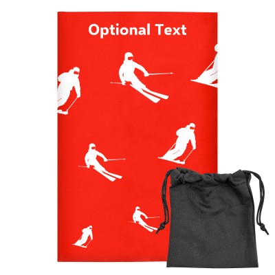 Regular (38cm x 25cm) (Skiing Icon) Red - Stretch Polyester (Personalised with Text) with Small Black Storage Pouch