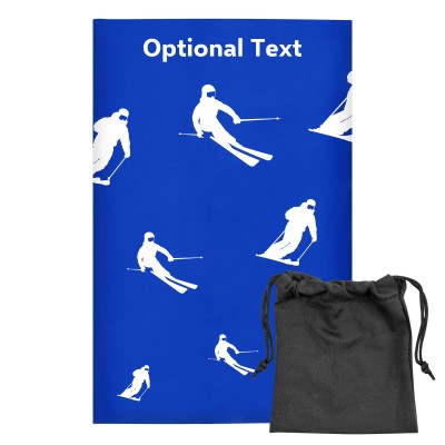 Regular (38cm x 25cm) (Skiing Icon) Royal Blue - Stretch Polyester (Personalised with Text) with Small Black Storage Pouch