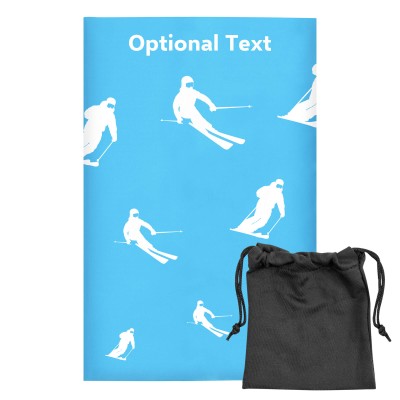 Regular (38cm x 25cm) (Skiing Icon) Sky Blue - Stretch Polyester (Personalised with Text) with Small Black Storage Pouch