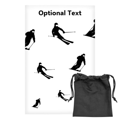 Regular (38cm x 25cm) (Skiing Icon) White - Stretch Polyester (Personalised with Text) with Small Black Storage Pouch