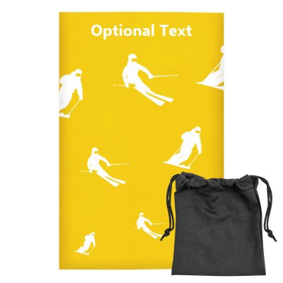 Regular (38cm x 25cm) (Skiing Icon) Yellow - Stretch Polyester (Personalised with Text) with Small Black Storage Pouch