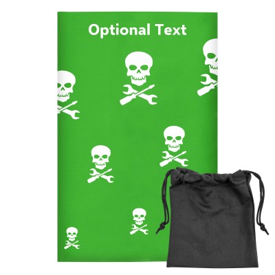 Regular (38cm x 25cm) (Skull & Spanner Icon) Bright Green - Stretch Polyester (Personalised with Text) with Small Black Storage Pouch