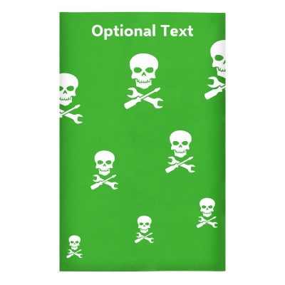 Regular (38cm x 25cm) (Skull & Spanner Icon) Bright Green - Stretch Polyester (Personalised with Text)