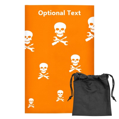 Regular (38cm x 25cm) (Skull & Spanner Icon) Burnt Orange - Stretch Polyester (Personalised with Text) with Small Black Storage Pouch