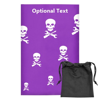 Regular (38cm x 25cm) (Skull & Spanner Icon) Purple - Stretch Polyester (Personalised with Text) with Small Black Storage Pouch