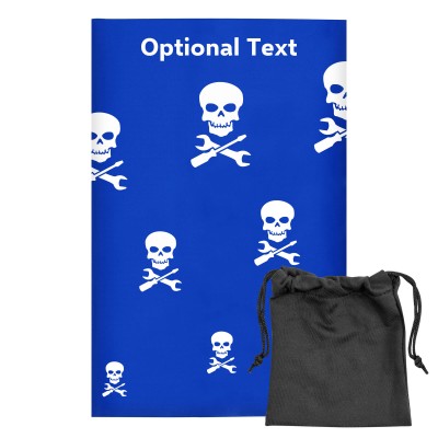 Regular (38cm x 25cm) (Skull & Spanner Icon) Royal Blue - Stretch Polyester (Personalised with Text) with Small Black Storage Pouch
