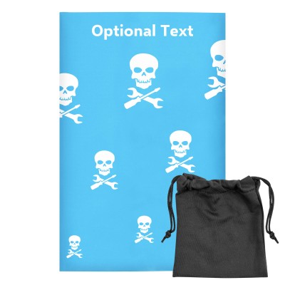 Regular (38cm x 25cm) (Skull & Spanner Icon) Sky Blue - Stretch Polyester (Personalised with Text) with Small Black Storage Pouch
