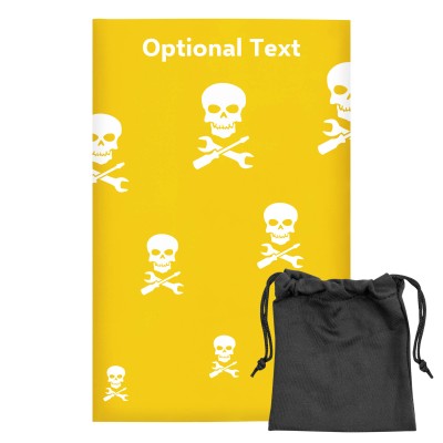 Regular (38cm x 25cm) (Skull & Spanner Icon) Yellow - Stretch Polyester (Personalised with Text) with Small Black Storage Pouch