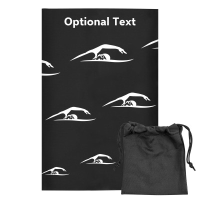 Regular (38cm x 25cm) (Swimming Icon) Black - Stretch Polyester (Personalised with Text) with Small Black Storage Pouch