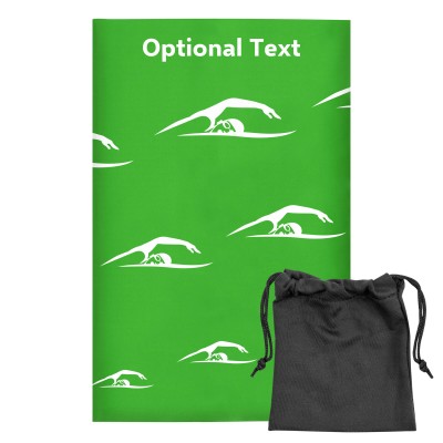 Regular (38cm x 25cm) (Swimming Icon) Bright Green - Stretch Polyester (Personalised with Text) with Small Black Storage Pouch