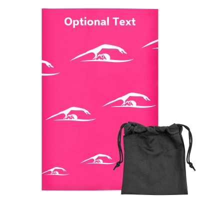 Regular (38cm x 25cm) (Swimming Icon) Hot Pink (Fuchsia) - Stretch Polyester (Personalised with Text) with Small Black Storage Pouch