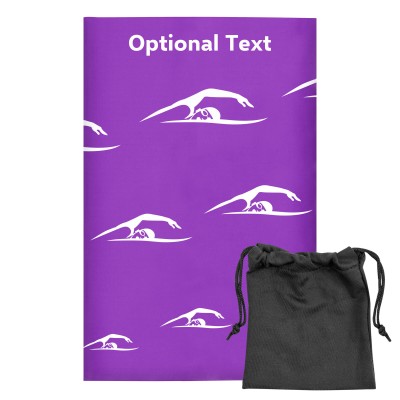 Regular (38cm x 25cm) (Swimming Icon) Purple - Stretch Polyester (Personalised with Text) with Small Black Storage Pouch