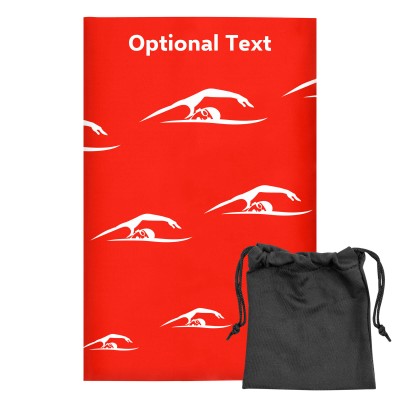 Regular (38cm x 25cm) (Swimming Icon) Red - Stretch Polyester (Personalised with Text) with Small Black Storage Pouch