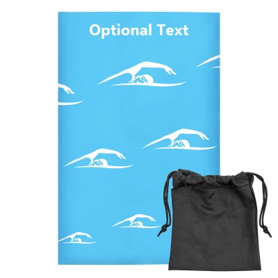 Regular (38cm x 25cm) (Swimming Icon) Sky Blue - Stretch Polyester (Personalised with Text) with Small Black Storage Pouch