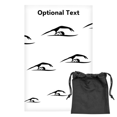 Regular (38cm x 25cm) (Swimming Icon) White - Stretch Polyester (Personalised with Text) with Small Black Storage Pouch