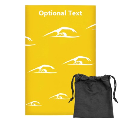 Regular (38cm x 25cm) (Swimming Icon) Yellow - Stretch Polyester (Personalised with Text) with Small Black Storage Pouch