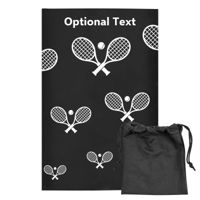 Regular (38cm x 25cm) (Tennis Icon) Black - Stretch Polyester (Personalised with Text) with Small Black Storage Pouch