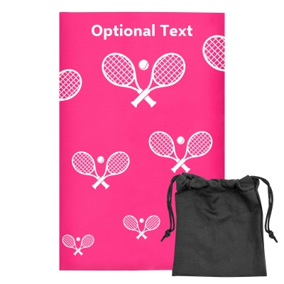 Regular (38cm x 25cm) (Tennis Icon) Hot Pink (Fuchsia) - Stretch Polyester (Personalised with Text) with Small Black Storage Pouch