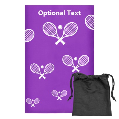 Regular (38cm x 25cm) (Tennis Icon) Purple - Stretch Polyester (Personalised with Text) with Small Black Storage Pouch