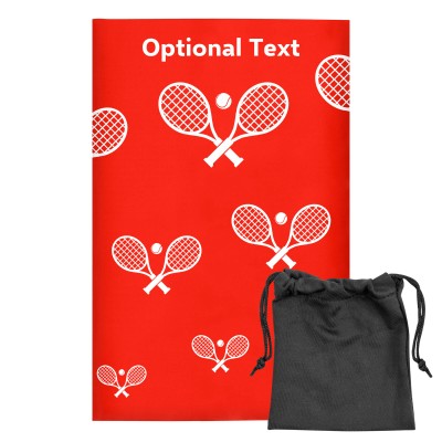 Regular (38cm x 25cm) (Tennis Icon) Red - Stretch Polyester (Personalised with Text) with Small Black Storage Pouch