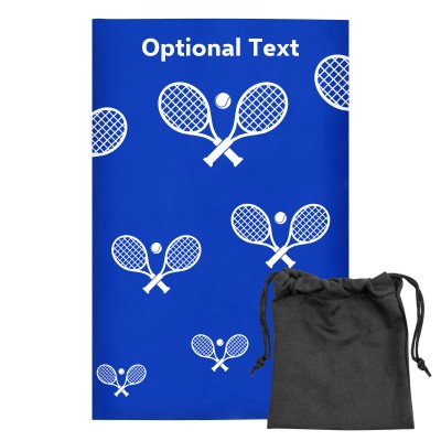 Regular (38cm x 25cm) (Tennis Icon) Royal Blue - Stretch Polyester (Personalised with Text) with Small Black Storage Pouch