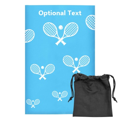 Regular (38cm x 25cm) (Tennis Icon) Sky Blue - Stretch Polyester (Personalised with Text) with Small Black Storage Pouch