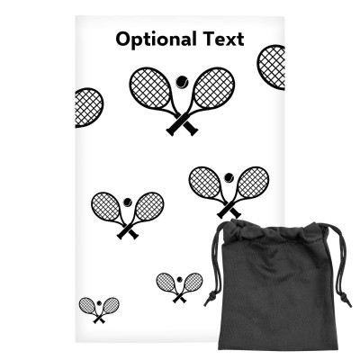 Regular (38cm x 25cm) (Tennis Icon) White - Stretch Polyester (Personalised with Text) with Small Black Storage Pouch