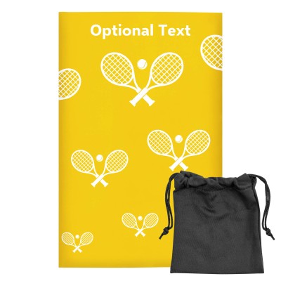 Regular (38cm x 25cm) (Tennis Icon) Yellow - Stretch Polyester (Personalised with Text) with Small Black Storage Pouch