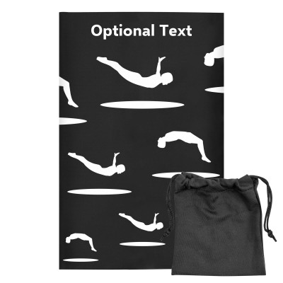 Regular (38cm x 25cm) (Trampolining Icon) Black - Stretch Polyester (Personalised with Text) with Small Black Storage Pouch