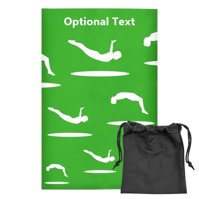Regular (38cm x 25cm) (Trampolining Icon) Bright Green - Stretch Polyester (Personalised with Text) with Small Black Storage Pouch