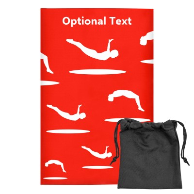 Regular (38cm x 25cm) (Trampolining Icon) Red - Stretch Polyester (Personalised with Text) with Small Black Storage Pouch